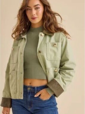 Altar'd State Light Sage Utility Jacket with Contrast Cuffs